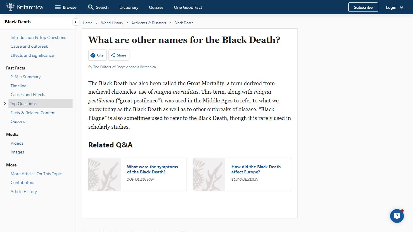 What are other names for the Black Death? | Britannica